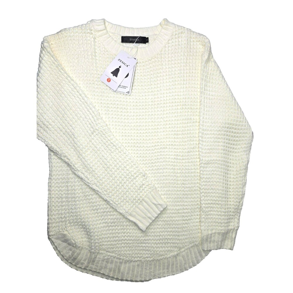 NWT ZESICA Women's Cream Waffle Knit Crewneck Sweater Size S